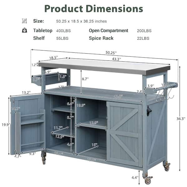 Runesay Blue Mdf Base with Mdf Wood Top Rolling Kitchen Island (18.5-in x 53.15-in x 37-in)