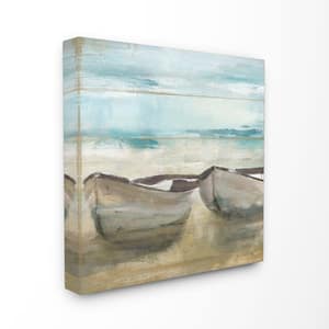 "Lake Boat Beach Landscape Blue Brown Painting" by Main Line Studio Canvas Wall Art 17 in. x 17 in.