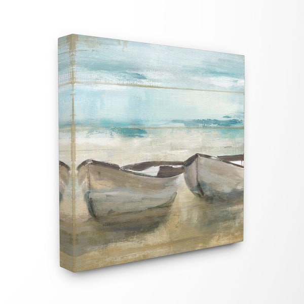 Stupell Industries "Lake Boat Beach Landscape Blue Brown Painting" by Main Line Studio Canvas Wall Art 17 in. x 17 in.