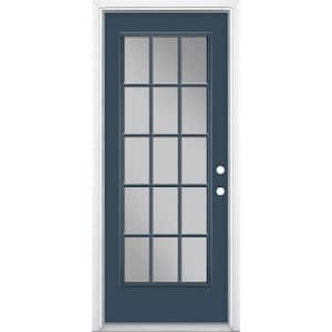 32 in. x 80 in. 15 Lite Left Hand Inswing Painted Steel Prehung Front Exterior Door with Brickmold