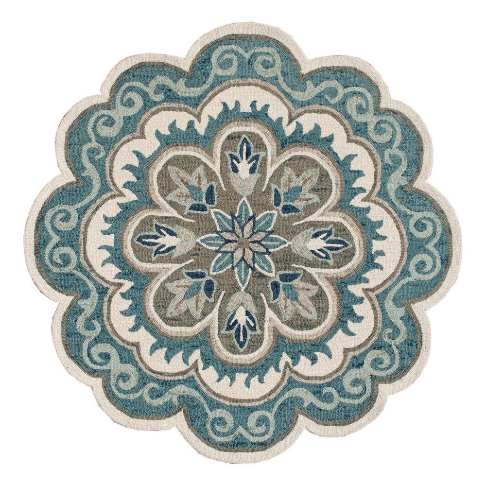 Daliah Hand-Tufted 4 ft. x 4 ft. Aqua Blue/Gray Bohemian Medallion Wool Rou