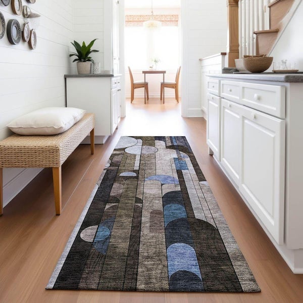Mayfield Premium Machine Washable Abstract AMF1125 Brown 2 ft. 3 in. x 7 ft. 6 in. Runner Rug