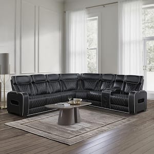 Lazzara Austin 118 in. Straight Arm 3-piece Faux Leather Reclining