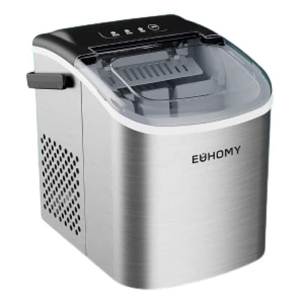 8.74 in. 26 lbs. Stainless Steel Bullet Countertop PortableIce Maker Machine with Handle, Basket and Scoop, Silver