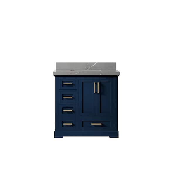 Willow Collections Boston 36 in. W x 22 in. D x 36 in. H Single Sink Bath Vanity Center in Navy Blue with 2" Piatra Quartz Top