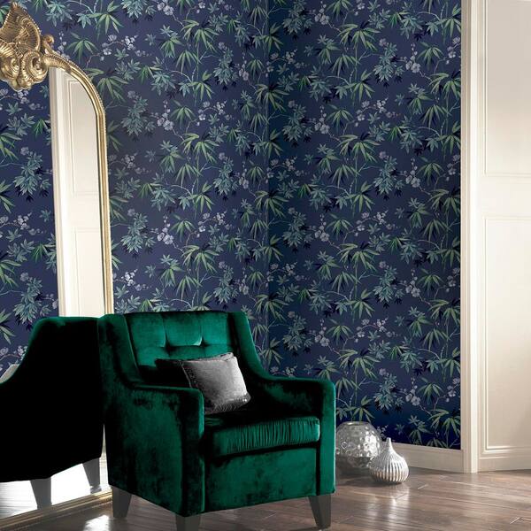 Desi Navy Blue Jasmine Garden Wallpaper Sample