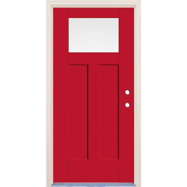 Builders Choice 36 in. x 80 in. Left Hand 1-Lite Ruby Red Painted Fiberglass Prehung Front Door with 6-9/16 in. Frame and Nickel Hinges