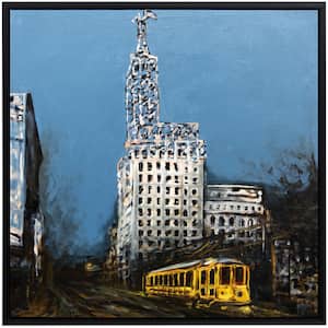 Tennessee "Court Square Trolley" Hand Embellished Framed Travel Wall Art High Gloss Coated Framed Canvas 36 in. x 36 in.