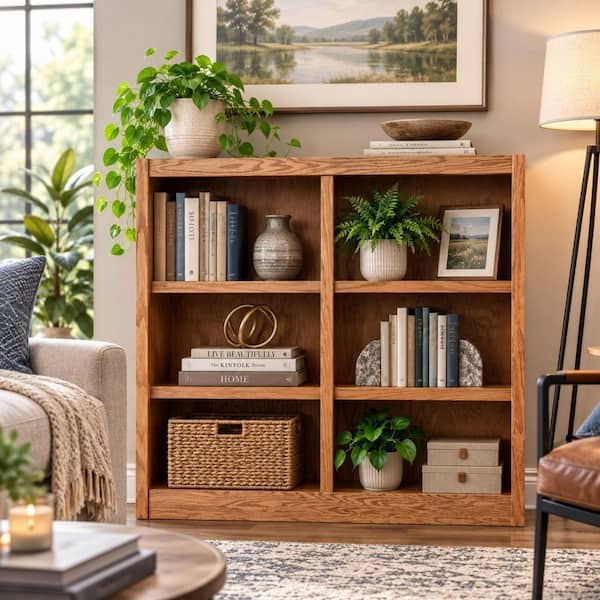 36 in. Dry Oak Wood 6-shelf Standard Bookcase with Adjustable Shelves