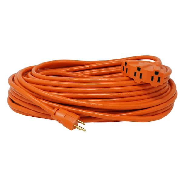 50' 12 Gauge Orange Extension Cord w Triple Outlet MADE IN USA 