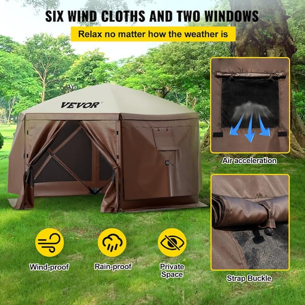 VEVOR Camping Gazebo Tent 12 x 12 ft. 6 Sized Pop-Up Canopy Screen Shelter Tent Mesh Windows for Camping, Brown/Beige MZY612FT12FT604DRV0 - Home Depot