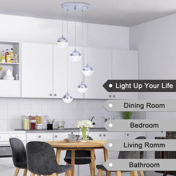 Modern 5-Light Sliver Pendant Light for Dining Room