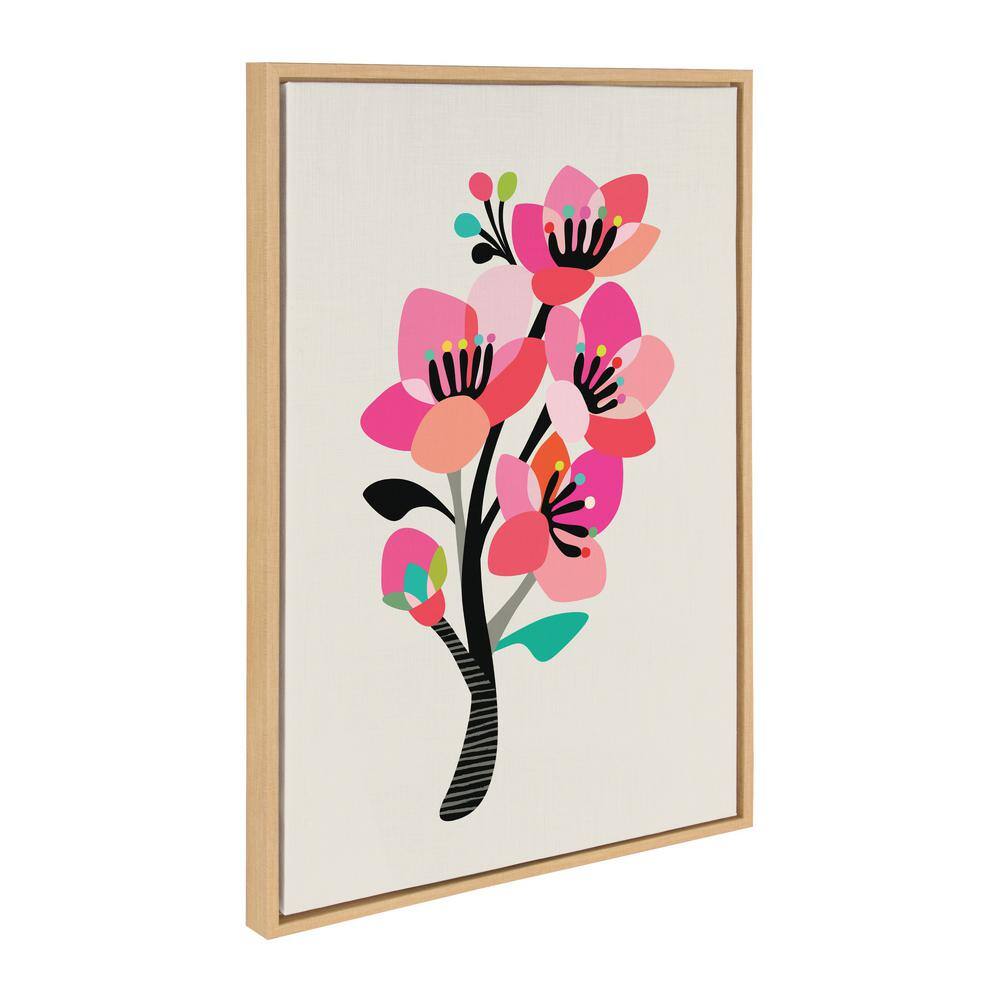 Mid Century Modern Cherry Blossoms Floral Canvas Print in Natural Frame