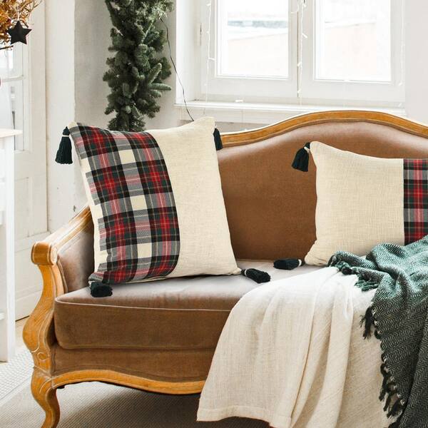 LR Home Holiday Red/Green Christmas 20 in. x 20 in. Poly-fill Tartan Plaid  Woven Throw Pillow 4560A6184D9348 - The Home Depot