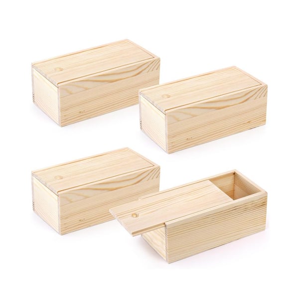 0.25 in. x 0.33 in. x 0.67 in. Pine Wood Storage Box Slide Lid, 4-Pack Unfinished Keepsake Case DIY Craft Project Panel