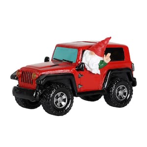 Solar Hand Painted Off-Roading Red, 11 in. x 6.5 in. Gnome Garden Statue