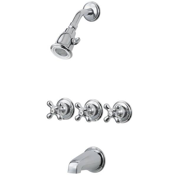 Pfister 01 Series 3-Handle 3-Spray Tub and Shower Faucet Trim Kit in Polished Chrome (Valve Not Included)