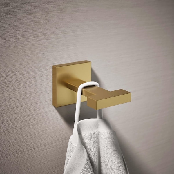 Square Knob Robe Hook in Vibrant Brushed Moderne Brass