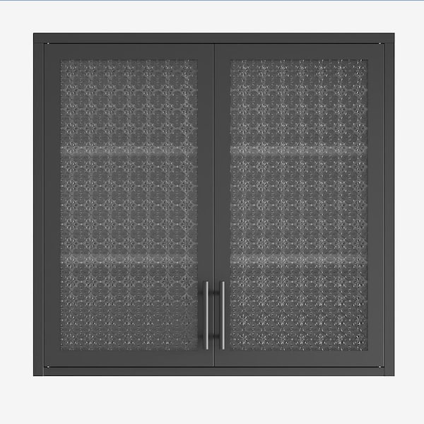 COWLOWN 31.5 in. W x 11.8 in. D x 30 in. H Bathroom Storage Wall Cabinet in Black with Hazy Glass Doors, 2 Adjustable Shelves