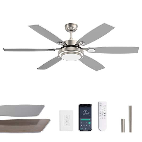 Unbranded 60 in. Indoor Nickel Downrod Mount Ceiling Fan with Integrated LED with Wall Control Included