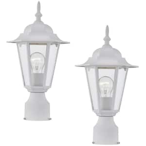 1-Light Textured White Outdoor Post Light with Clear Glass(2-Pack）