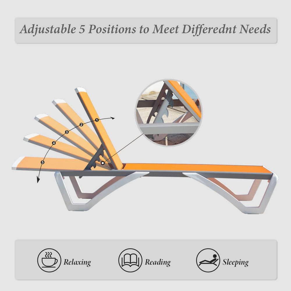 White and Orange Adjustable Plastic Outdoor Chaise Lounge