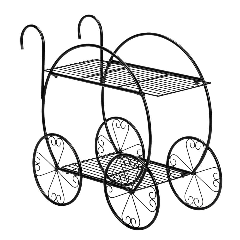 Black Metal 2-Tier Parisian Style Outdoor Plant Stand