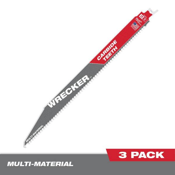 Milwaukee 12 in. 6 TPI WRECKER Carbide Teeth Multi-Material Cutting SAWZALL Reciprocating Saw Blades (3-Pack)
