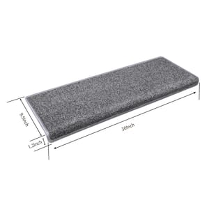 Gray 9.5 in. x 30 in. x 1.2 in. Bullnose Polypropylene Non-slip Carpet Stair Treads Cover With Landing Mat (Set of 15)