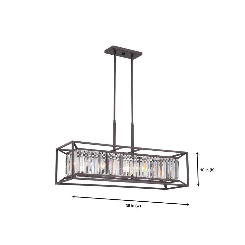 Vintage Bronze Crystal 4-Light Linear Chandelier