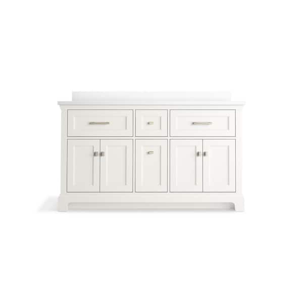 KOHLER Charlemont 60.75in. Double Sink Freestanding Light Oak Bath Vanity with White Quartz Top Assembled
