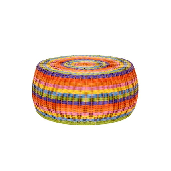 HOUSEHOLD ESSENTIALS 9.5 in. H Multicolor Neon Indoor/Outdoor Resin Wicker Foot Stool Ottoman with Storage