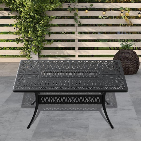 58.27 in. (L) x 34.65 in. (W) Black Rectangle Cast Aluminum Outdoor Dining Table
