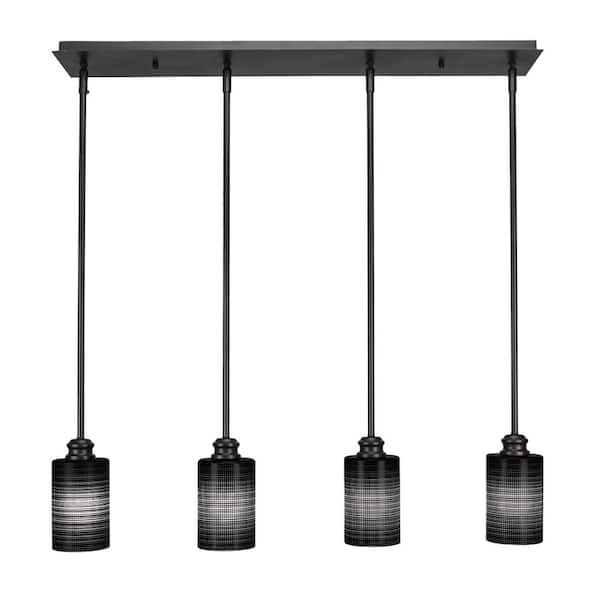 Unbranded Albany 60-Watt 4 Light Espresso, Linear Pendant Light with 4 in. Black Matrix Glass and No Bulbs Included
