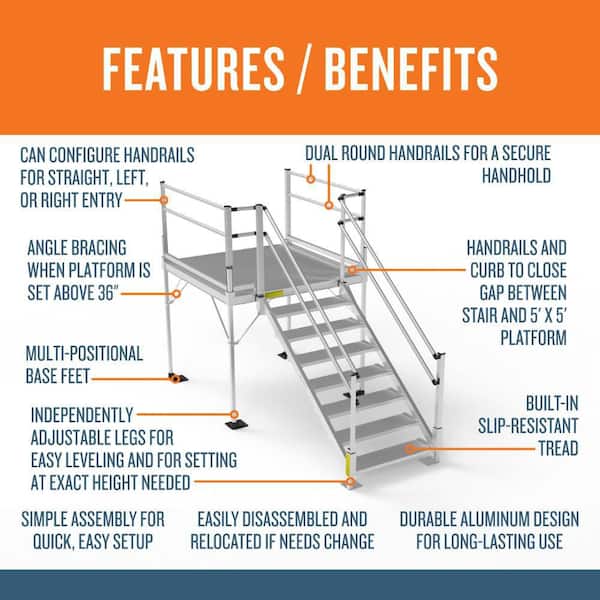 Pathway 3G Aluminum Stair Kit 50 in. to 59-3/8 in. with 5 ft. x 5 ft. Platform