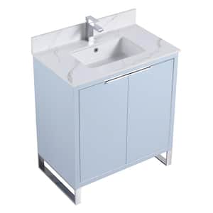 Opulence 30 in. W x 18 in. D x 33.5 in. H Bath Vanity in Pastel Blue with White Carrara Single sink Top