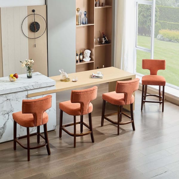 Unbranded Orange Farmhouse Bar Stools Upholstered Armless Counter Height  Stools Barstools for Kitchen Bar, Set of TFP296349