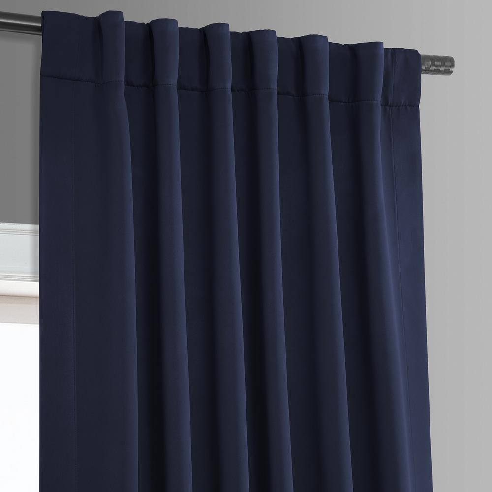 Navy Blue Polyester Blackout Puddle Length Curtain Panel