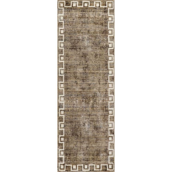 RUGS USA Olvera Geometric Bordered Beige 3 ft. x 8 ft. Runner Rug