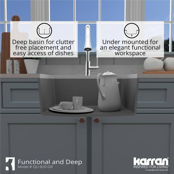 Karran Grey Quartz/Granite 24.38 in. Single Bowl Undermount