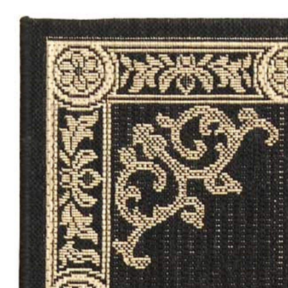 Black and Sand Floral Synthetic Outdoor Runner Rug