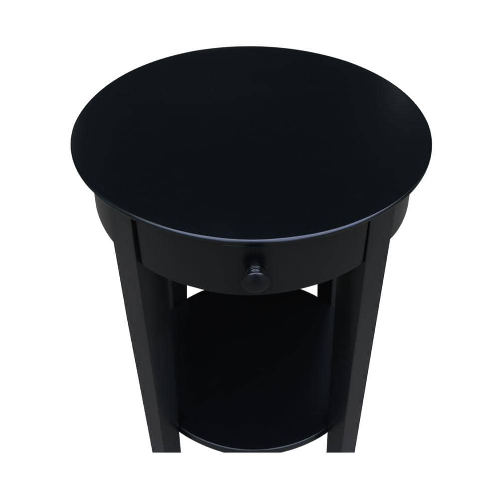 Black Round Wood Accent Table with Storage Drawer