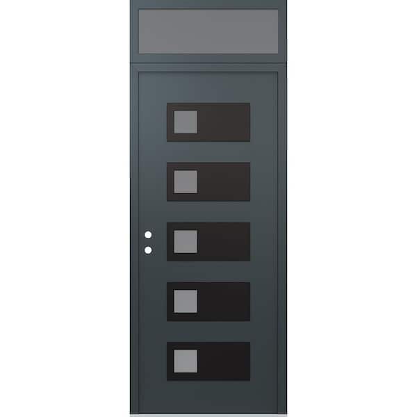 D2 36 in. x 96 in. Black P Right-Hand/Inswing Frosted Glass Anth/Anth Transom Steel Prehung Front Door