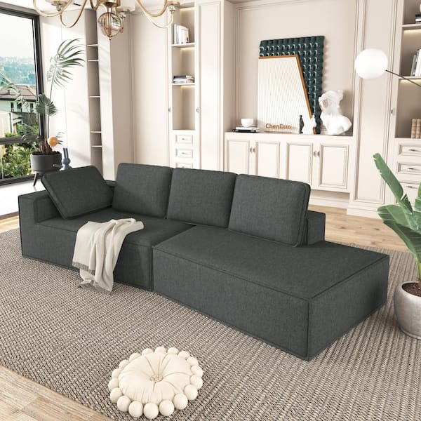 Harper & Bright Designs 125 in. Stylish Square Arm Chenille Modern Curved Sectional Sofa in. Gray with Zip-off Pillows, No Assembly Required