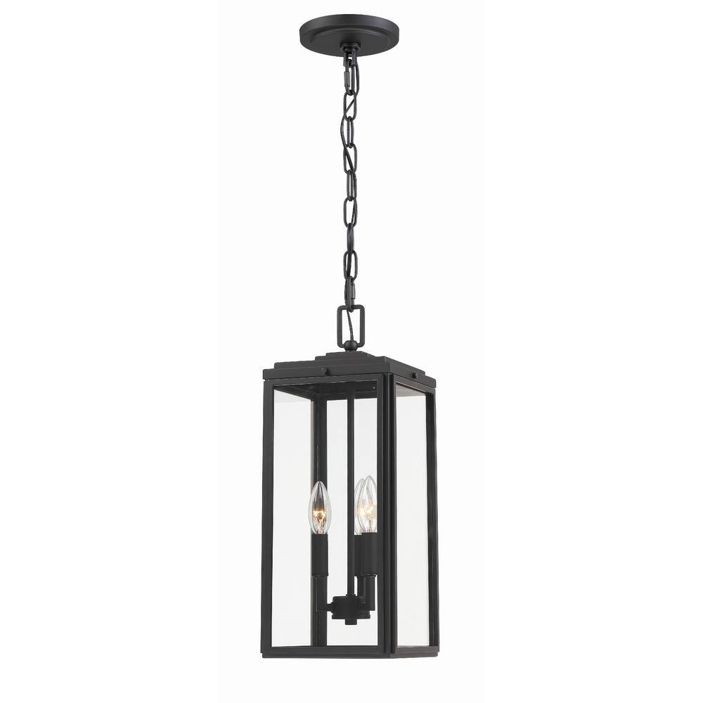 Matte Black Glass 3-Light Outdoor Pendant