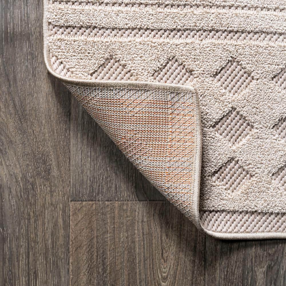 Ivory Geometric High-Low Pile Indoor/Outdoor Area Rug