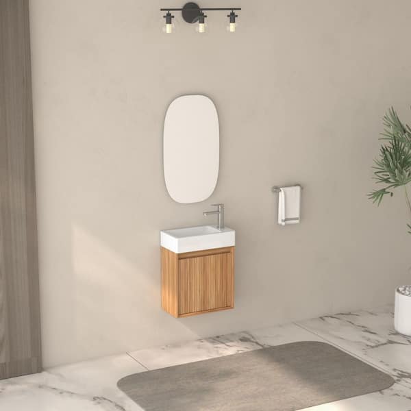 15.75 in. Floating Single Sink Wood-finish Bath Vanity with White Ceramic Top