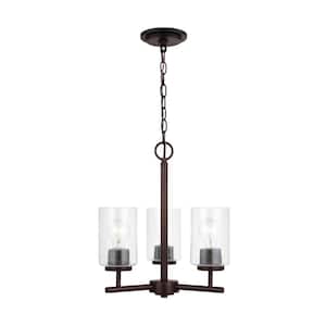 Oslo 15 in. 3-Light Bronze Transitional Contemporary Chandelier with Clear Seeded Glass Shades and LED Bulbs