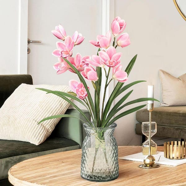 LIVING LUXURY 20 in. Pink Artificial Cymbidium Orchid Plant Flower