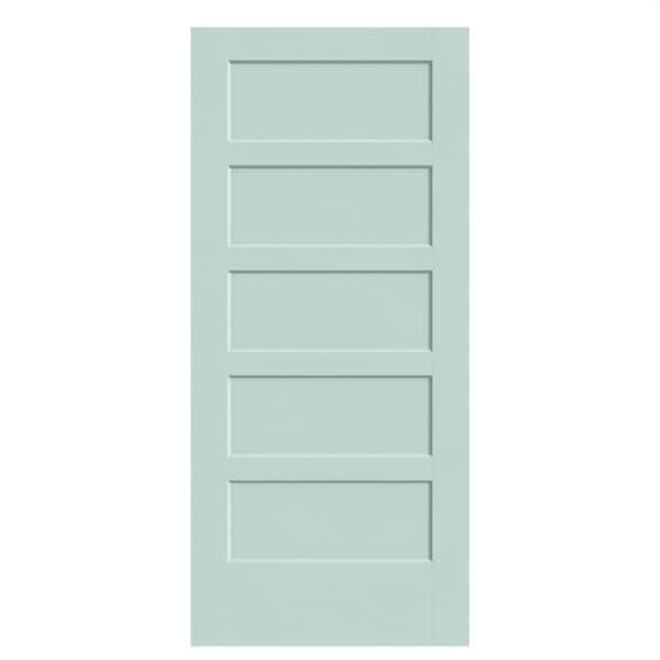 Masonite 36 in. x 80 in. 5-Panel Bayshore Single Bore Solid Core Sea Glass Molded Composite Interior Door Slab